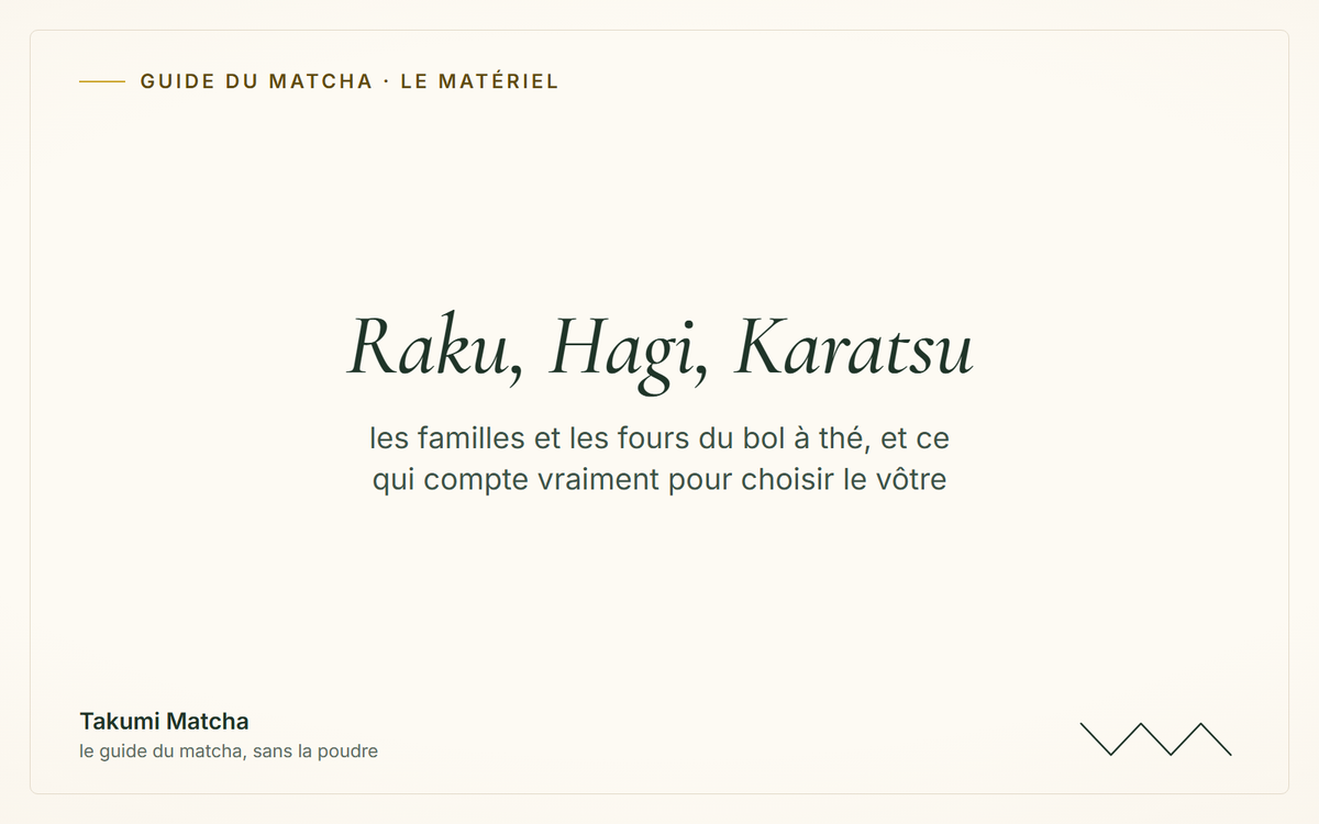 Raku, Hagi, Karatsu — couverture de l'article « Bol matcha : le guide complet des styles de chawan », Takumi Matcha